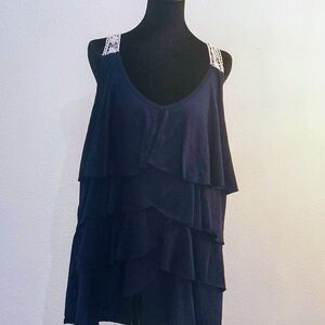 Women’s Plus Size Navy Tiered Ruffle Tank with Lace Straps